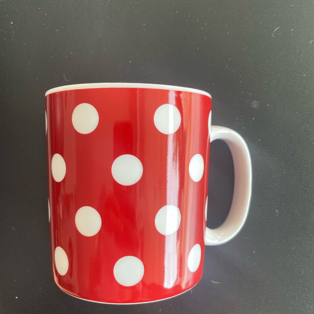 Pottery Barn Red and White Polka Dot Ceramic Mug